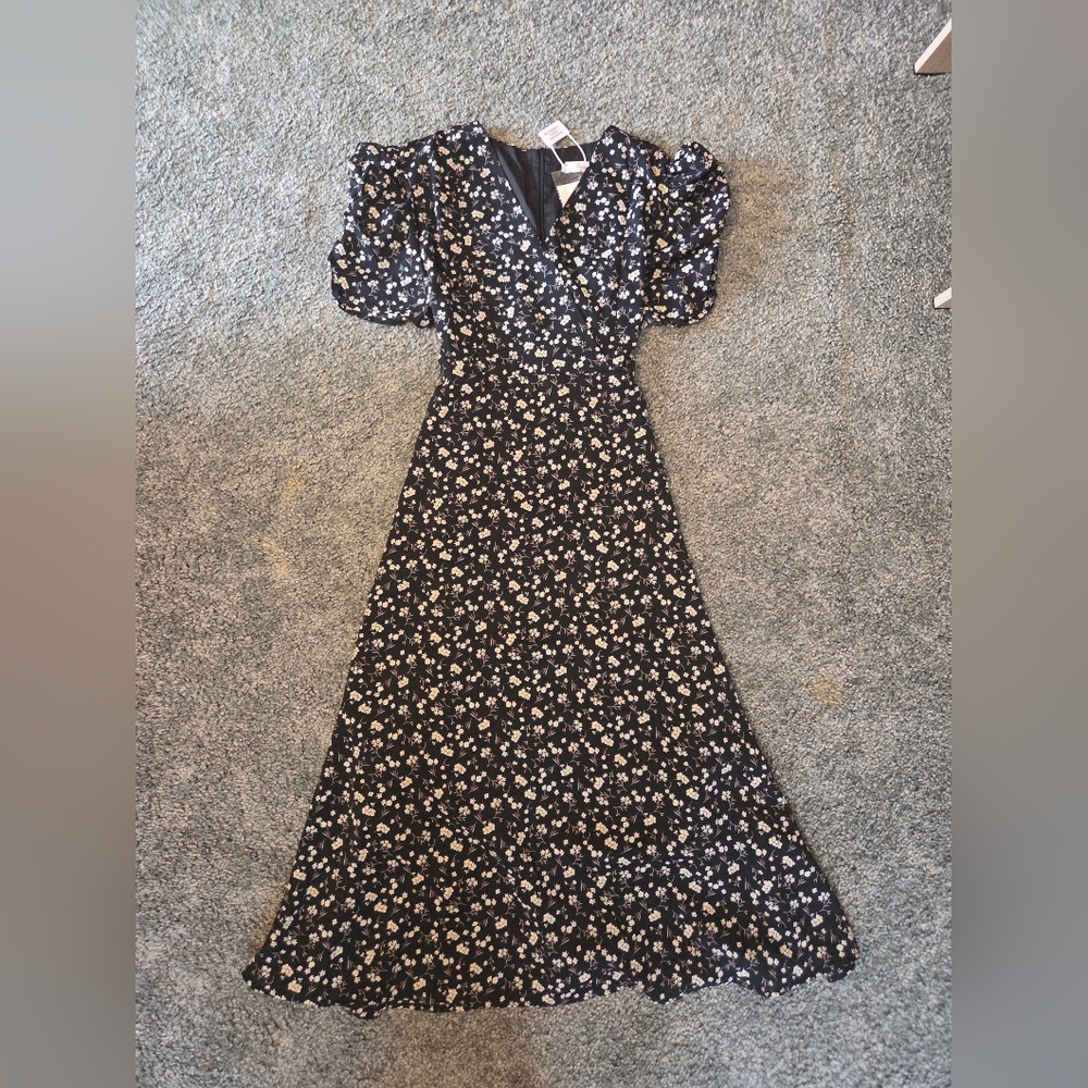 Floral Midi Dress with Puff Sleeves